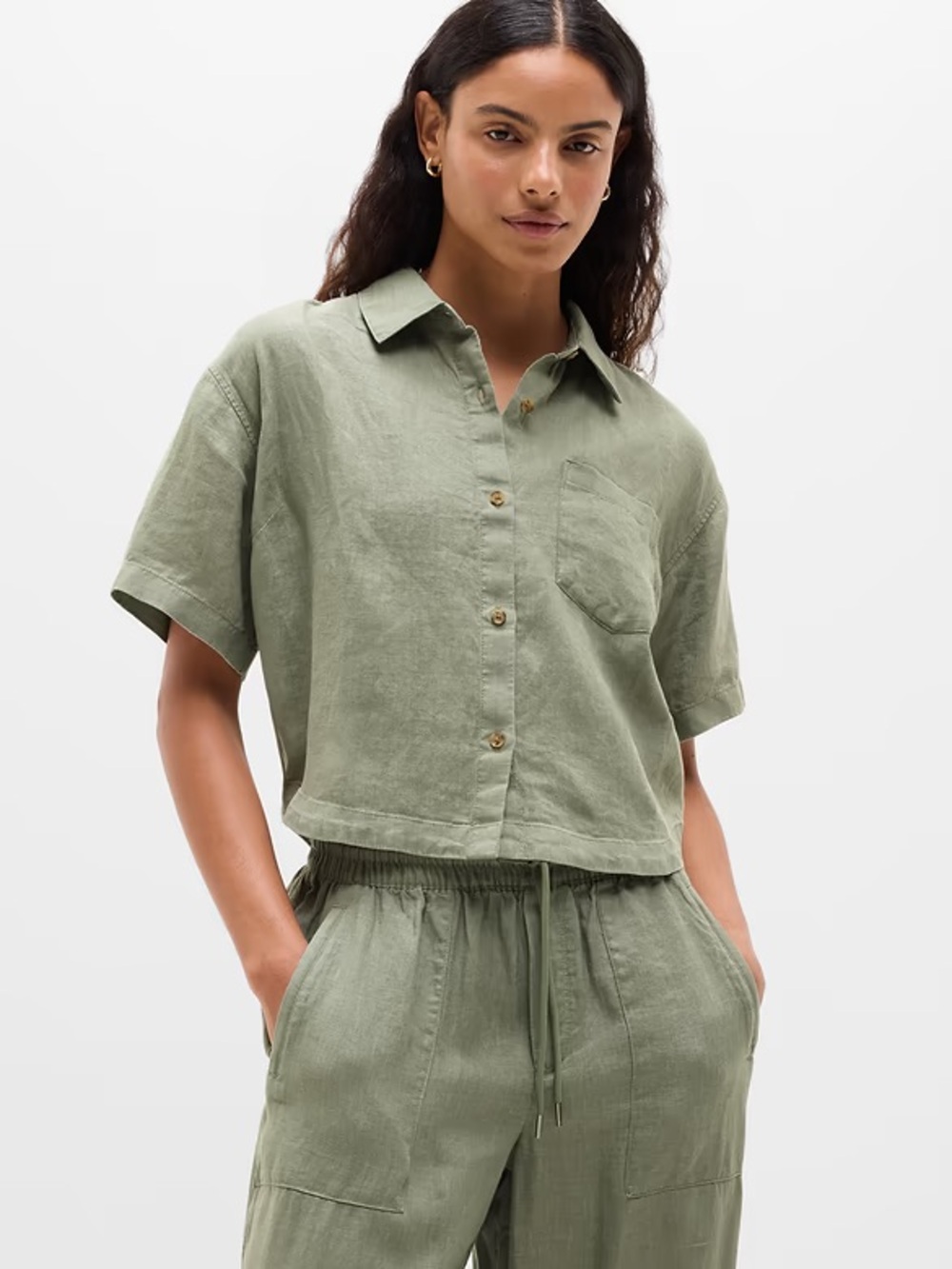 Short Sleeve Athleta Linen Shirt in Cacti